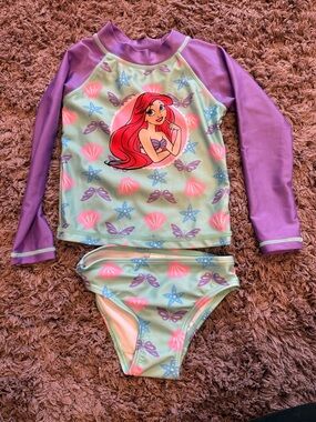 Disney Girls Mint & Purple Ariel Two-Piece Rashguard Swim Set